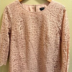 J. Crew Blush Lace Long Sleeve Blouse